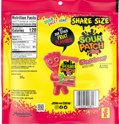 SOUR PATCH KIDS Strawberry Soft & Chewy Candy, Share Size, 8 oz Bag