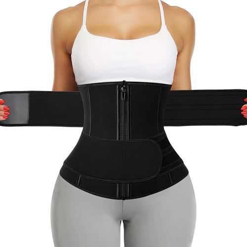 Faja reductora de neopreno para sauna KIWI RATA con dos tirantes para mujer, cinturón de sudoración con doble compresión para entrenamiento, soporte lumbar, faja con cremallera #2, color negro, talla XXL.